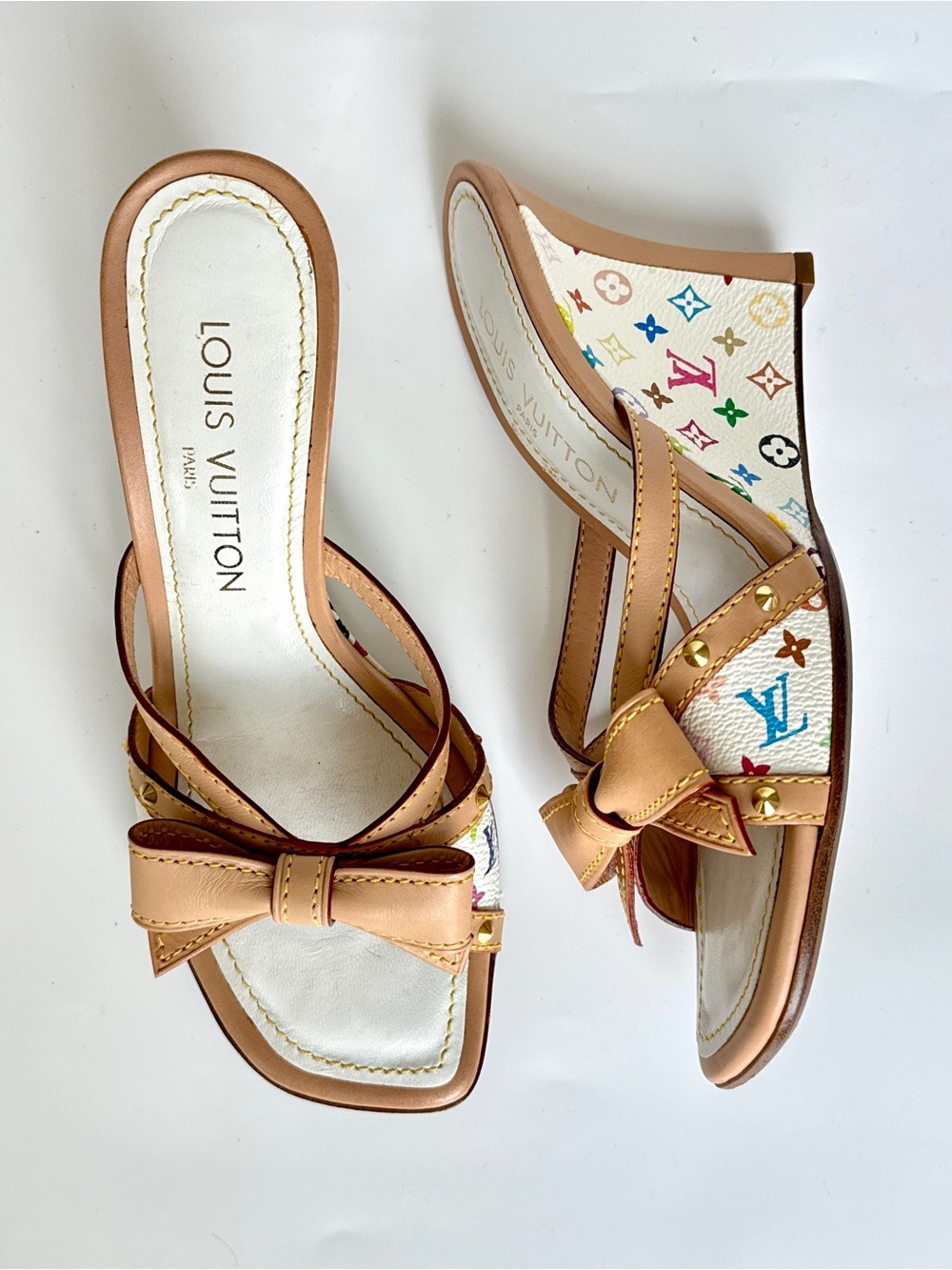Louis Vuitton x Takashi Murakami multi color Wedges Heels in white size 36.5